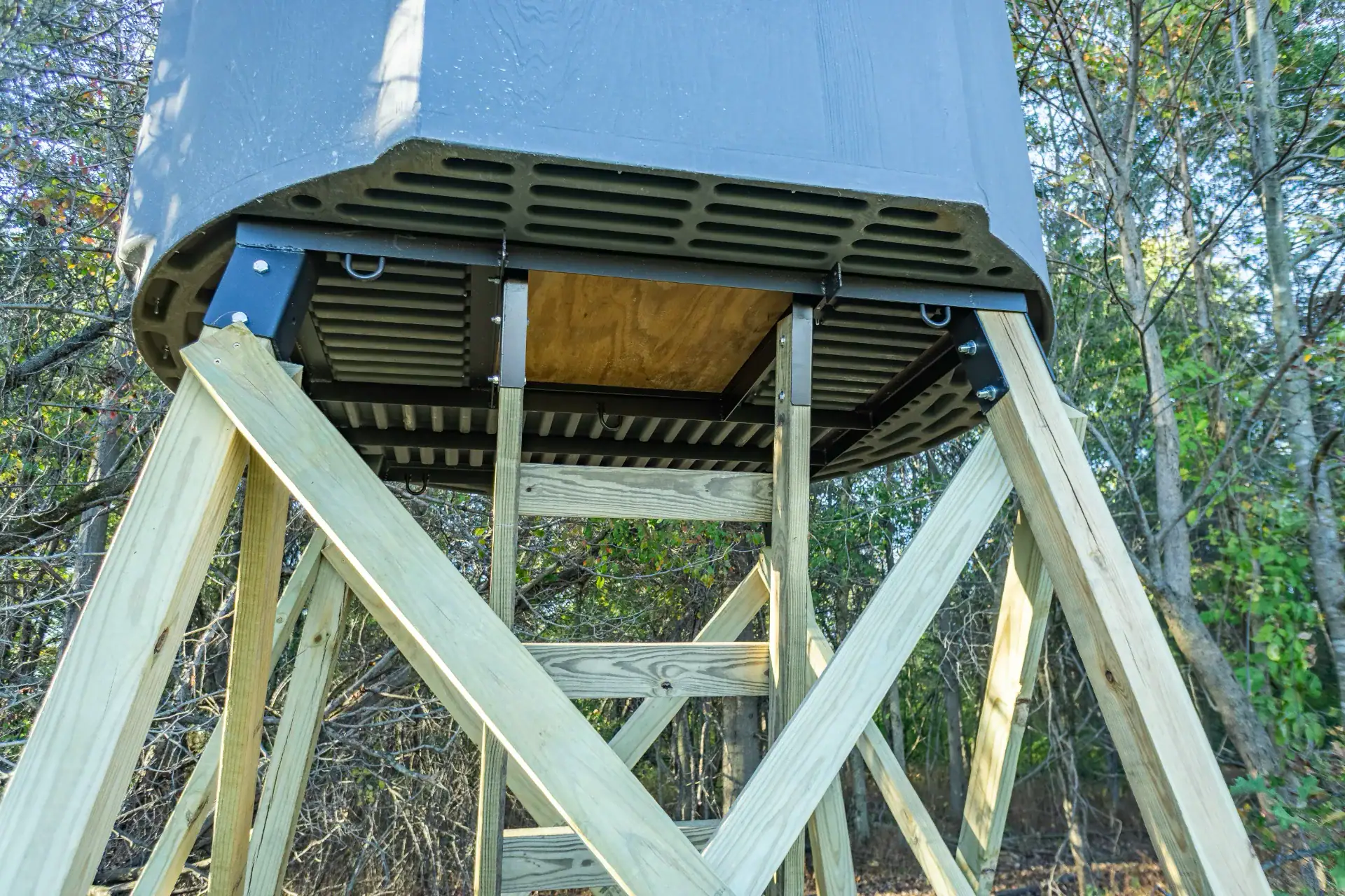 Underneath XT Blind with trap door mounted on elevated stand